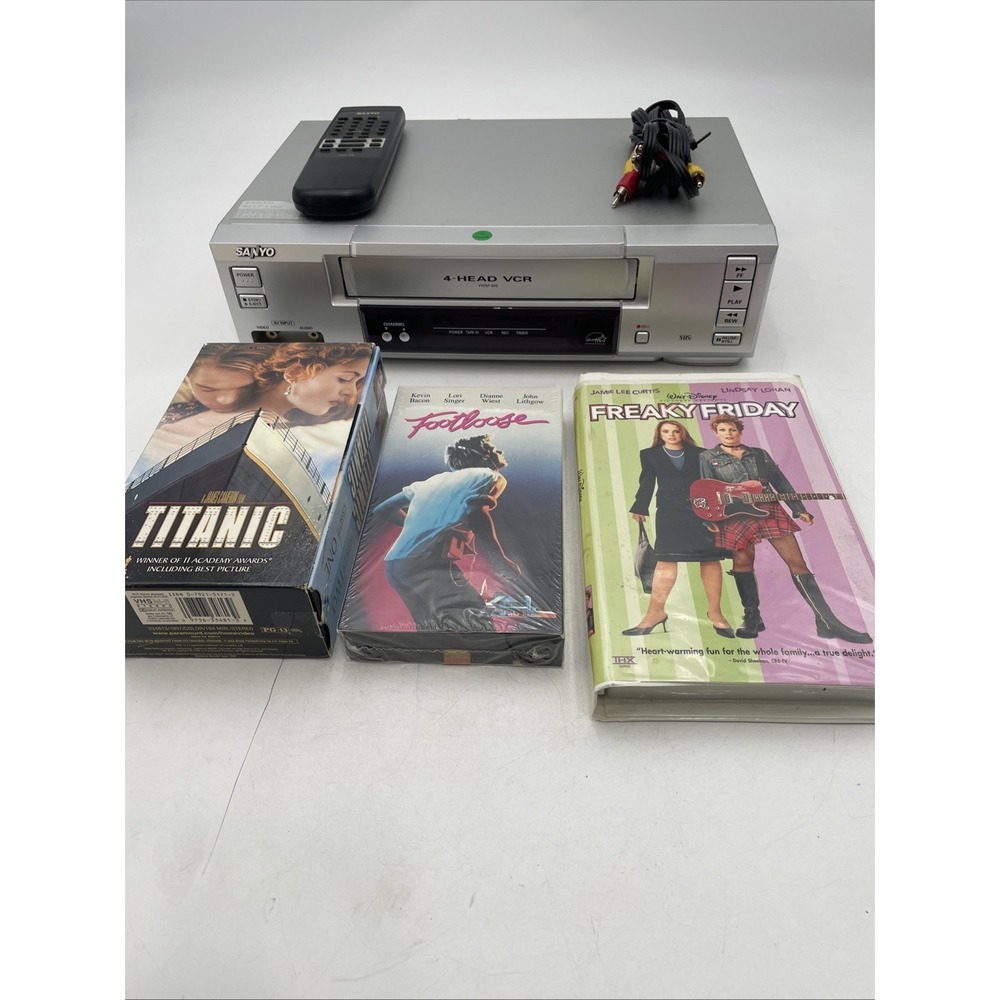 Sanyo VWM-406 4-Head VHS VCR - Front A.V. W/Remote+Cables+3 Movies-Tested